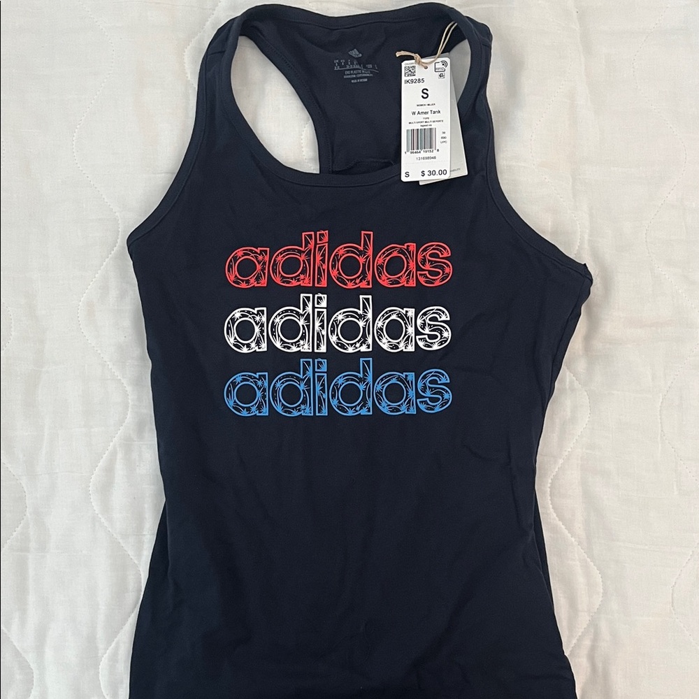 Adidas Dark Blue Tank with Tricolor Logo